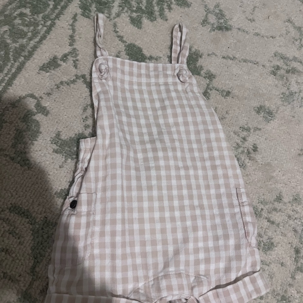 Janie and Jack Tan and White Checkered romper